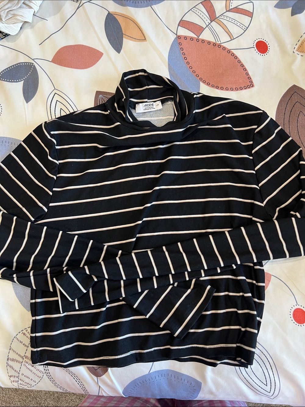 Ardene Black and White Striped Long Sleeve Turtleneck